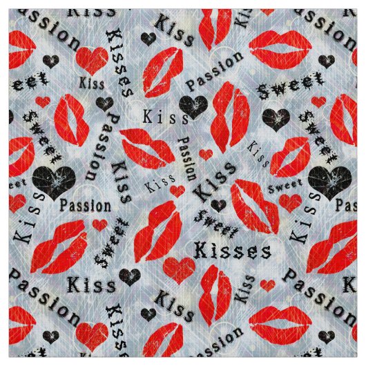 Lippen, Lippenstift-Drucke, Kuss. Stoff (Muster)