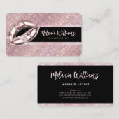 Lippen Makeup Artist Trendy Black Rose Gold Glitze Visitenkarte (Vorne/Hinten)