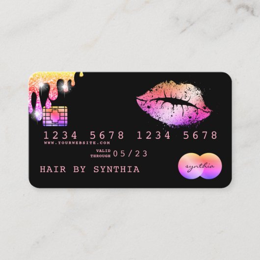Lippen Makeup Lipstick Kreditkarte Stilvolle Rose Visitenkarte (Vorderseite)