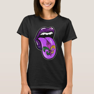 Lippen Mardi Gras Karneval Lila Fleur De Lis Fraue T-Shirt