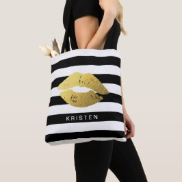 Lippen mit klassischen Schwarz-weißen Streifen Tasche