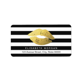 Lippen mit Schwarz-weißen Streifen Adressaufkleber