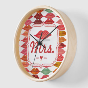 Lippen Mrs. Hipster Vintage Retro Braut Wanduhr