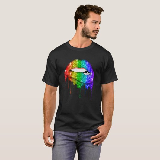 Lippen Rainbow Lips Pride Gay Homosexuell Lesbian T-Shirt (Vorne ganz)