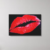 Lippen (rot) auf schwarzen Hintergrund Wrapped Can Leinwanddruck (Vorderseite)