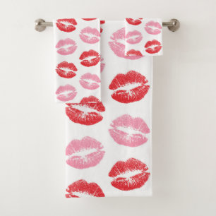 Lippen, rot und rosa, Lippenmuster, Lippenstift, K Badhandtuch Set