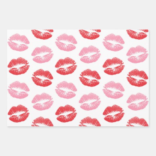 Lippen, rot und rosa, Lippenmuster, Lippenstift, K Geschenkpapier Set (Vorderseite)