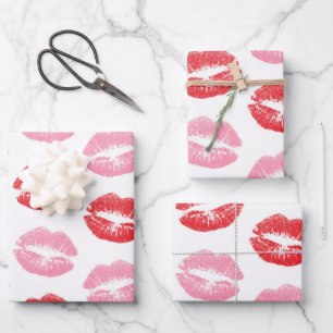 Lippen, rot und rosa, Lippenmuster, Lippenstift, K Geschenkpapier Set