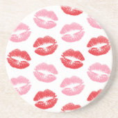 Lippen, rot und rosa, Lippenmuster, Lippenstift, K Getränkeuntersetzer (Vorne)