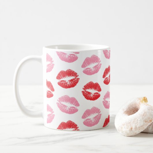 Lippen, rot und rosa, Lippenmuster, Lippenstift, K Kaffeetasse (Mit Donut)