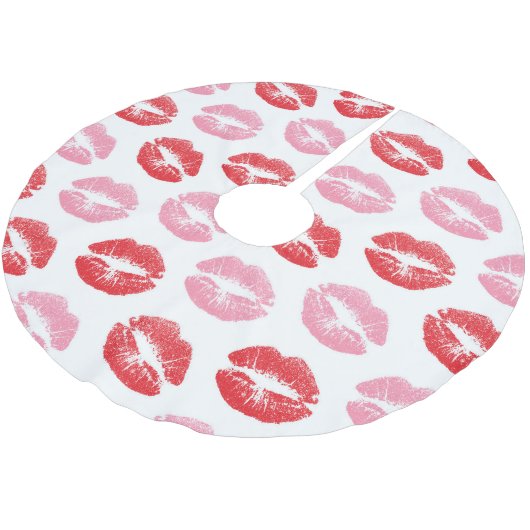 Lippen, rot und rosa, Lippenmuster, Lippenstift, K Polyester Weihnachtsbaumdecke (Schrägansicht)