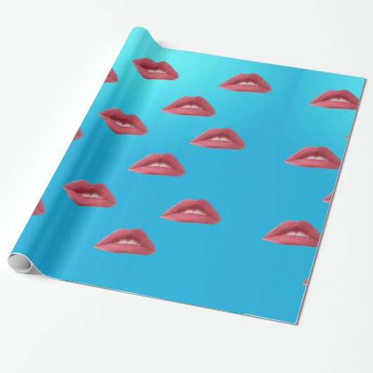 Lippen und blauer Hintergrund Geschenkpapier (Ungerollt)