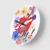Lippen und Blume Runde Wanduhr (Winkel)