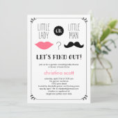 Lippen und Mustache Gender Reveal Baby Dusche einl Einladung (Stehend Vorderseite)
