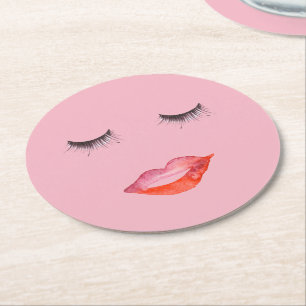 Lippen und Wimpern Wasserfarbe Runder Pappuntersetzer