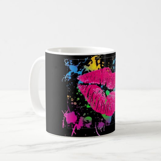 Lippenfarben-Spritzer-Kaffee-Tasse Kaffeetasse (Vorderseite Links)