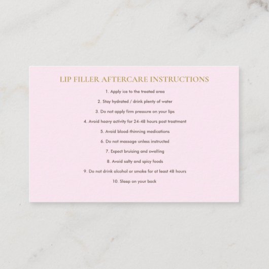 Lippenfüller Aftercare Instruction Business Card Visitenkarte (Rückseite)