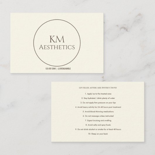 Lippenfüller Aftercare Instruction Business Card Visitenkarte (Vorne/Hinten)