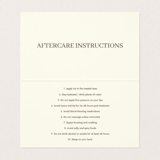 Lippenfüller Aftercare Instruction Business Card Visitenkarten (Innenseite Aufgefaltet)