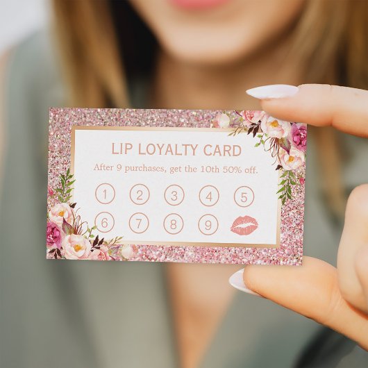 Lippenloyalty Card | Rosa Rose Gold Glitzer Treuekarte