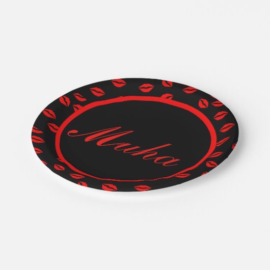 Lippenmuster-Papier-Teller Pappteller (Schrägansicht)