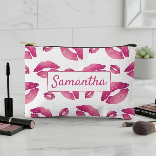 Lippenmuster Rosa & Weiß Zubehörtasche