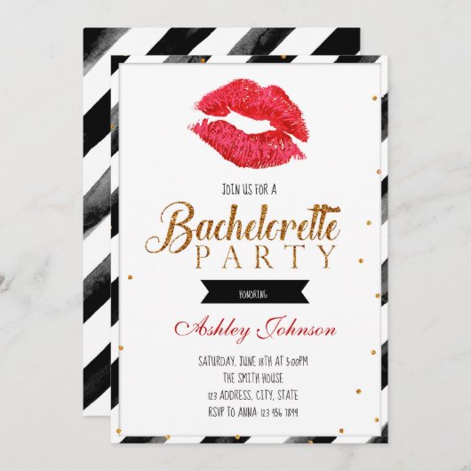 Lippenstift bachelorette Einladung (Vorne/Hinten)