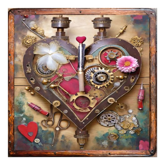 Lippenstift Blumen Herz Steampunk Serie Fotodruck (Vorne)