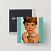 Lippenstift-Dame der 60er Jahre Button (Vorne & Hinten)