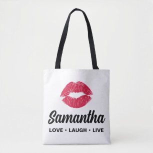 Lippenstift-Kuss Individueller Name Liebe Lachen L Tasche