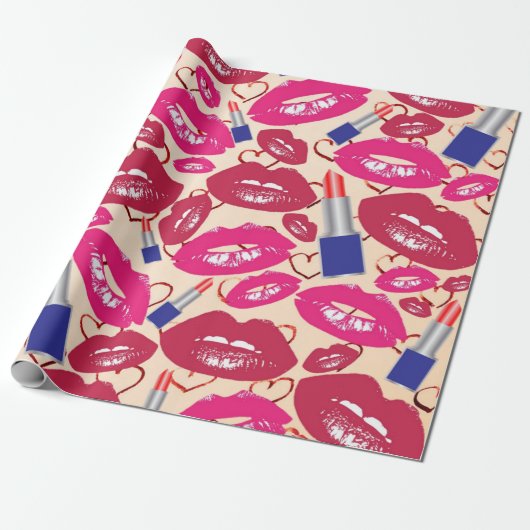 Lippenstift-Kuss-Muster Geschenkpapier (Ungerollt)
