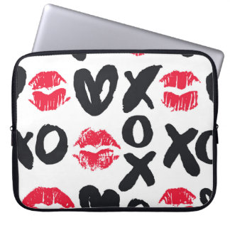 Lippenstift Küsse Herzen Nahtloser Hintergrund Laptopschutzhülle