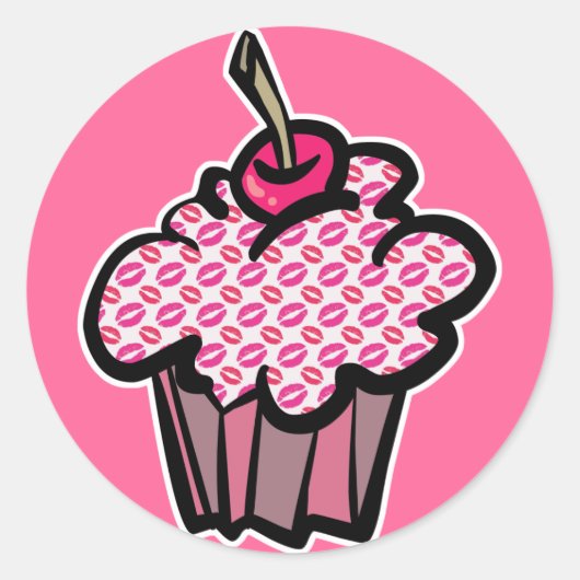 Lippenstift küsst Cupcake Runder Aufkleber (Vorderseite)