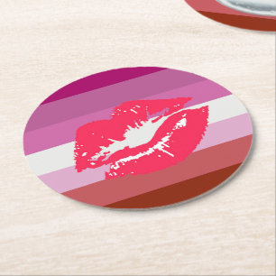 Lippenstift-Lesben-Stolzflagge Runder Pappuntersetzer
