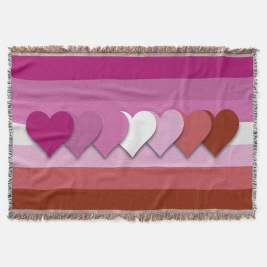 Lippenstift lesbische Pride-Flagge mit Herzen werf Decke (Vorderseite)