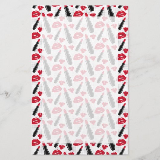 Lippenstift-und LippenTupfen-Muster Briefpapier (Vorderseite)