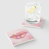 Lippenstone-Untersetzer in Rosa und Gold Steinuntersetzer (Seitenansicht)