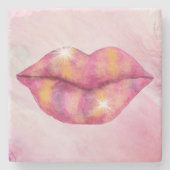 Lippenstone-Untersetzer in Rosa und Gold Steinuntersetzer (Vorderseite)