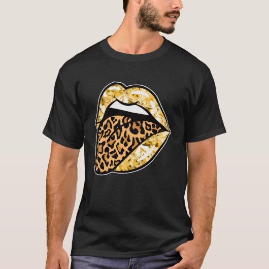 Lips and Tongue Leopard Animal Print Graphic Costu T-Shirt (Vorderseite)