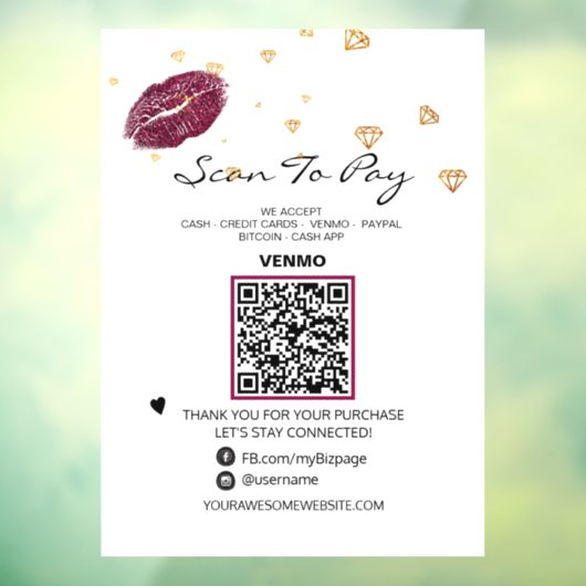 *~* LIPS-DIAMONDS Scan to PAY QR-Code Fensteraufkleber (Blatt 3)