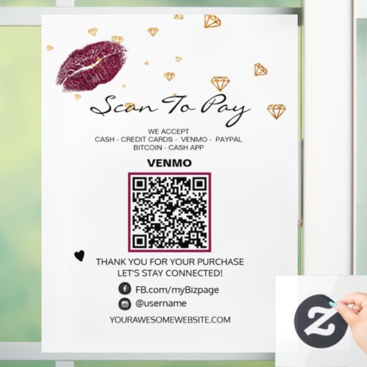 *~* LIPS-DIAMONDS Scan to PAY QR-Code Fensteraufkleber (Zuhause)