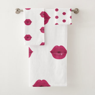 Lips Duschvorhang Rosa Kiss Lipstick Badhandtuch Set