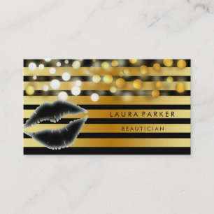 Lips Gold Black Stripes Makeup Artist Beautician Visitenkarte