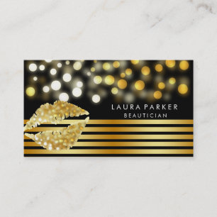 Lips Gold Black Stripes Makeup Artist Beautician Visitenkarte