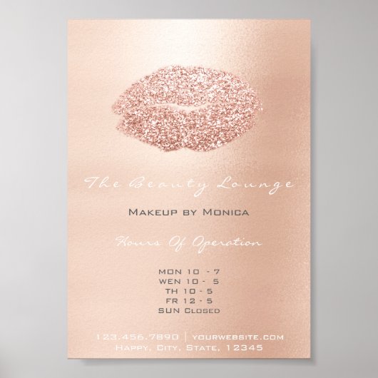 LIps Makeup Artist Glitzer Rose Gold Gray Kiss Poster (Vorne)