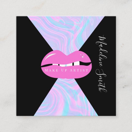 Lips Marbella Abstrakt Pink Makeup Artist Quadratische Visitenkarte (Vorderseite)