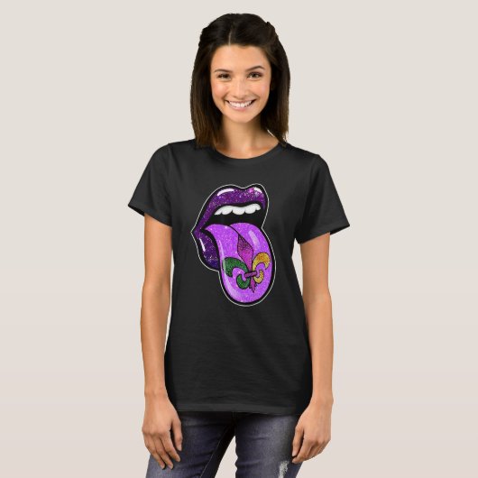 Lips Mardi Gras Carnival Purple Fleur De Lis Women T-Shirt (Vorne ganz)