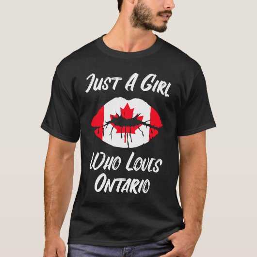 Lips Mouth Liebe Kanadische Flagge Ontario T-Shirt (Vorderseite)