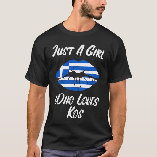 Lips Mouth Love Greek Flag Kos T-Shirt (Vorderseite)