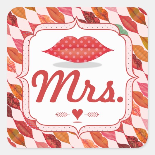 Lips Mrs. Hipster Vintag Retro Bride Quadratischer Aufkleber (Vorderseite)